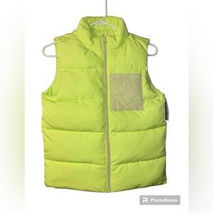 Girls Cat & Jack Lime Green Pink Puffer Vest - Size 10/12 - NEW